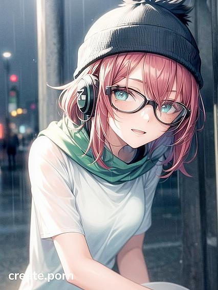 Big-Chested Girl 18+ in Oversized Jacket and Round Glasses Gets Wild in High-Res Hentai AI Image