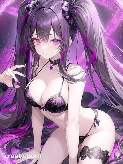 Goth Girl 18+ with Crystal Horns and Twintails Shines in Black Lace for Galactic hentai Pleasure