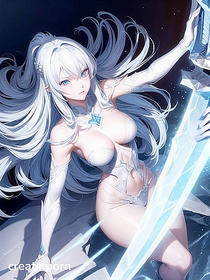Frost Demon Wields Icy Sword and Shield in Intense Hentai AI Image