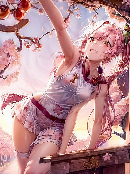 Cherry Blossoms Surround Her Full Body Visibility in Seductive Hentai AI Image