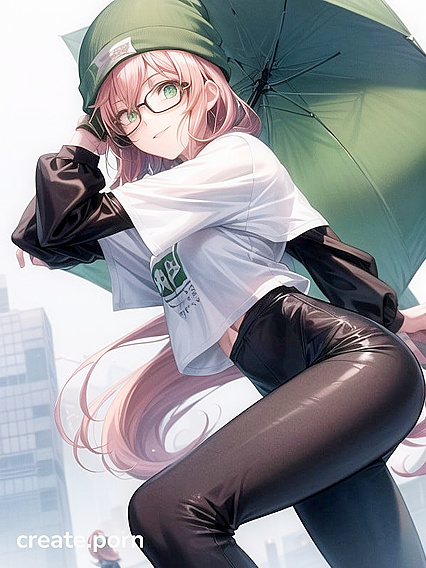 Horny Girl 18+ in Big Glasses and Oversized Jacket Seduces in High-Res Hentai AI Image