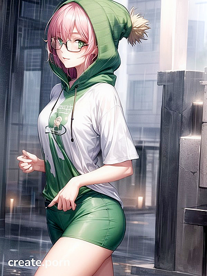 Hentai AI Porn - Girl 18+ with Big Circular Glasses and Oversized Jacket in HD Action
