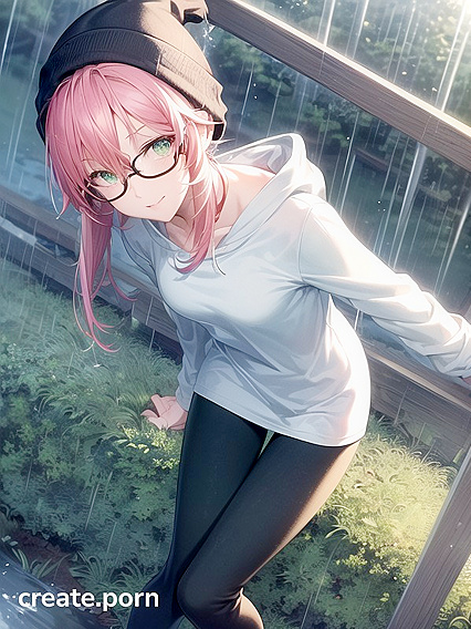 Horny Babe in Big Round Glasses and Green Clothes Tempts You in Hot Hentai AI Image