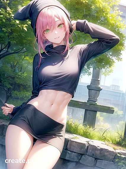 Horny Girl 18+ with Big Round Glasses and Green Clothes in Steamy Hentai AI Image