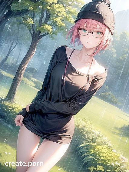 Horny Girl 18+ with Big Round Glasses and Green Outfit in naughty Hentai AI Image