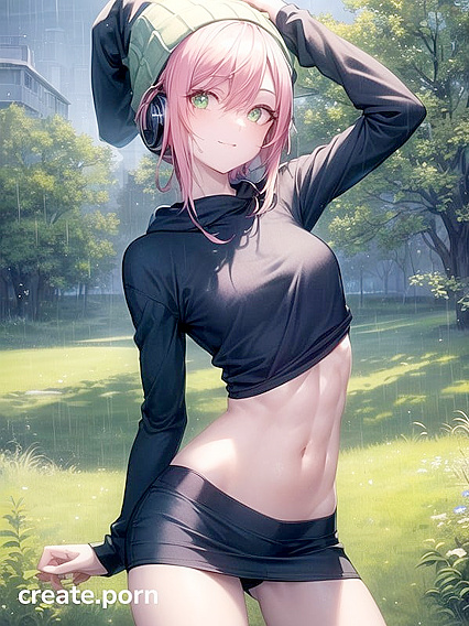 Horny Babe in Big Round Glasses and Green Outfit Seduces in Hentai AI Image