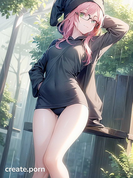 Big-Rounded Glasses Girl 18+ in Green Outfit Seduces in Steamy Hentai AI Image