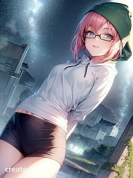 Horny Girl 18+ with Big Round Glasses and Green Outfit in Seductive Hentai AI Image