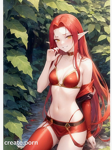 Red-EaredElf with Yellow Eyes and Snake Tail Seduces in Horny Hentai AI Image