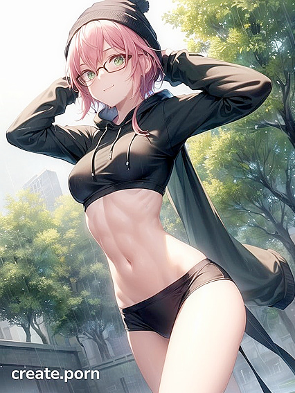 Horny Girl 18+ in Big Round Glasses and Green Outfit Seduces in Steamy Hentai AI Image