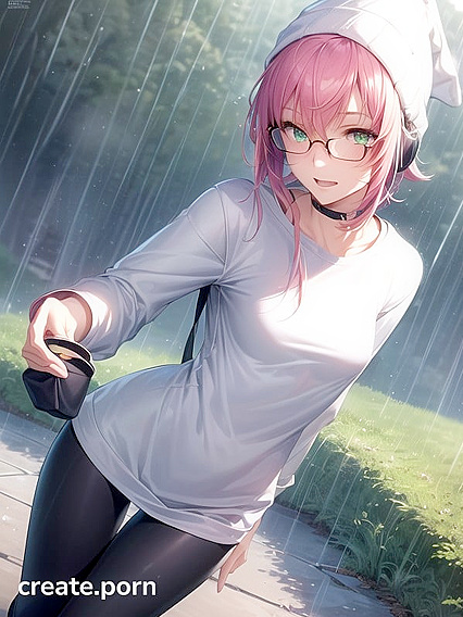 Horny Girl 18+ in Big Round Glasses and Green Outfit Teases in Hentai AI Image