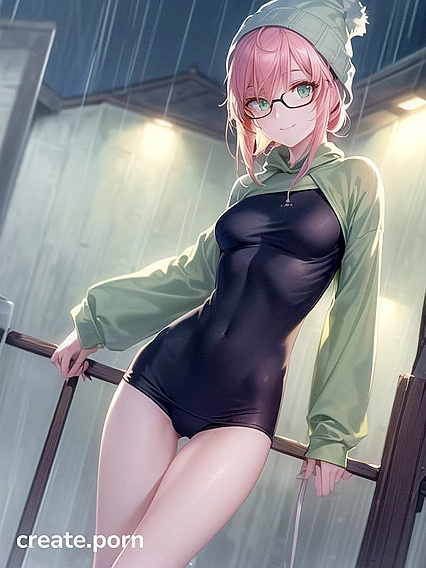 Hentai Beauty in Big Round Glasses and Green Outfit Seduces with Erotic Charms