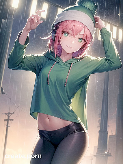 Horny Girl 18+ in Big Round Glasses and Green Outfit Seduces in Steamy Hentai AI Image