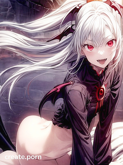 Vampire With White Hair Stares Seductively at Viewer in Erotic Hentai AI Image