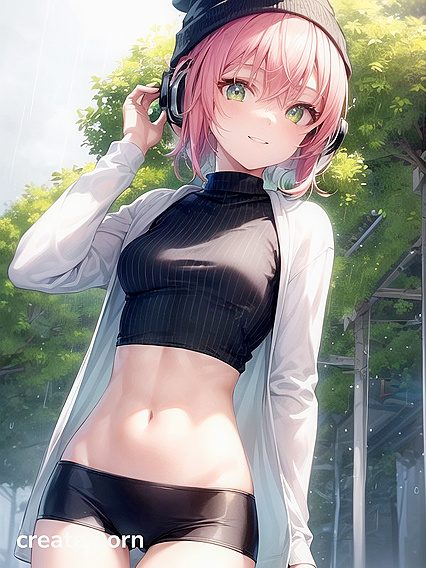 Horny Girl 18+ in Big Round Glasses and Green Outfit Teases in Hentai AI Image