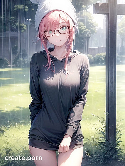 Horny Girl 18+ in Big Round Glasses and Green Outfit Seduces in Hentai AI Image