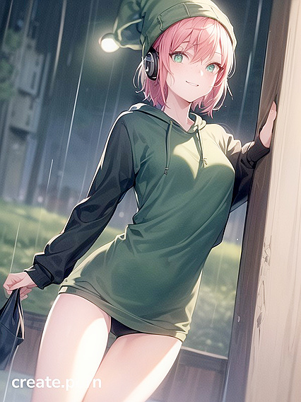 Horny Girl 18+ in Big Round Glasses and Green Outfit Gets Wild in Hentai AI Image