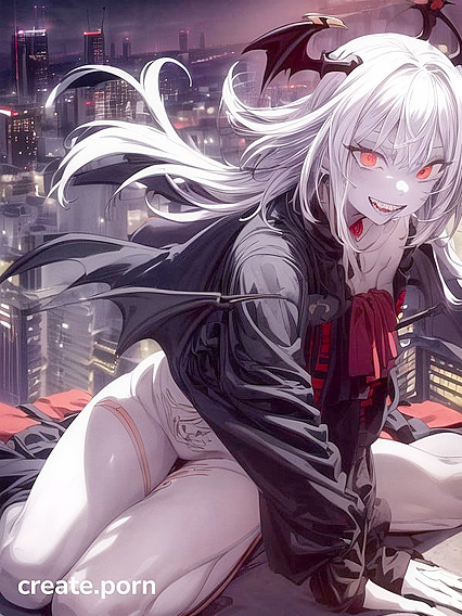 Vampire With Mixed White and Black Hair Seduces in Modern City Hentai