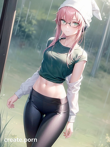 Horny Girl 18+ in Big Round Glasses and Green Outfit Seduces in Steamy Hentai AI Image