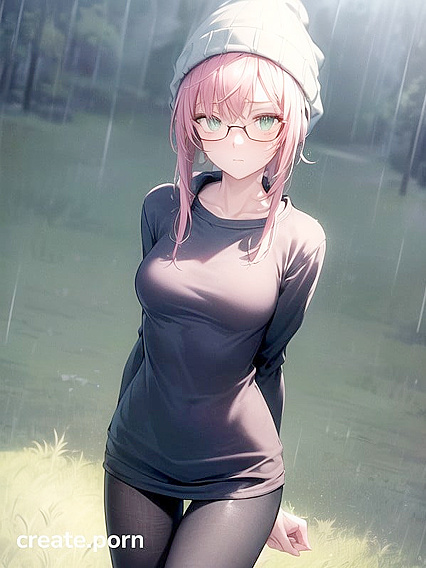 Horny Girl 18+ in Big Round Glasses and Green Clothes seduces in Steamy Hentai AI Image