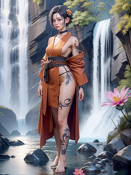 Shaolin Warrior Monk with Thick Thighs and Short Bobcut in Steamy Hentai AI Image