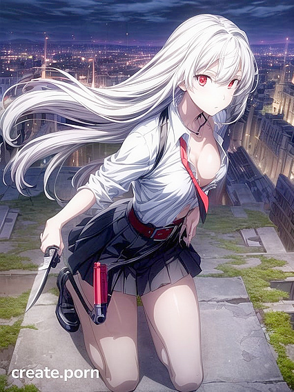 Rough-edged Warrior with Crazy Facial Expressions Wields Weapons in Torn Clothing Hentai AI Image