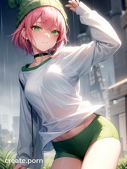 Freckled Beauty in Extra Large Green Hoodie Seduces in Steaming Hentai AI Image