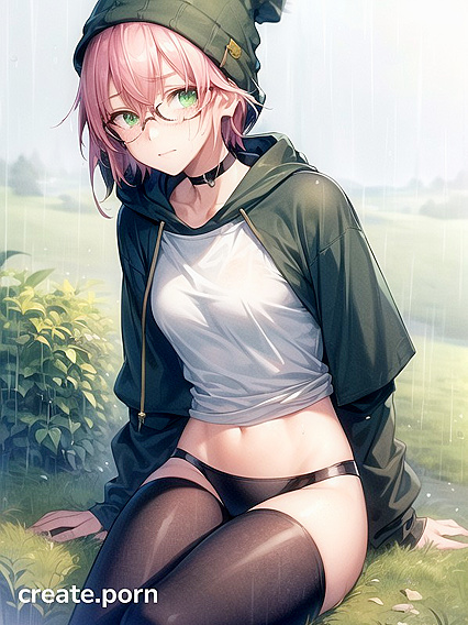 Freckled Girl 18+ in Oversized Hoodie and Green Outfit Gets Naughty in Hentai AI Image