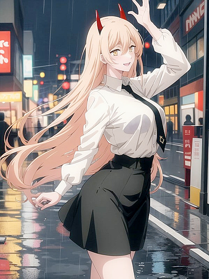 Neon Lights Illuminate Her Face as Passersby Watch Her Seductive Power Hentai AI Image