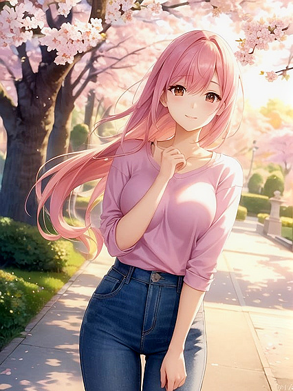 Sakura's Pink Hair Flutters in the Breeze Amidst Cherry Blossom hentai Pleasure