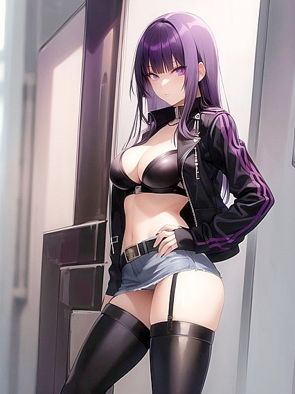 Thigh-High Boots and Mini Skirt in hentai Bliss With Blunt Bangs