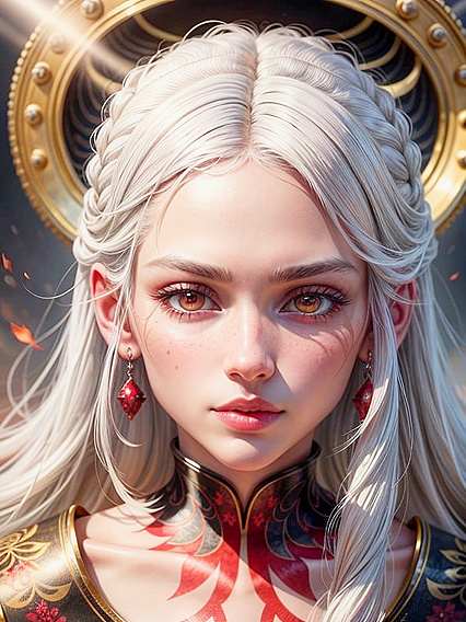 Red Halo Above White Hair in Steamy Hentai AI Image