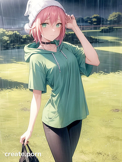 Freckled Cutie in Green Clothes and Oversized Hoodie Enjoying Hentai Pleasure