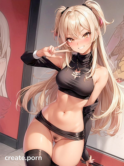 Smug Girl 18+ Shows Off Her Peace Sign and Black Pubic Hair in Hot Hentai AI Image