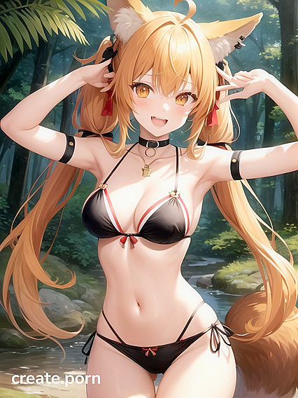 Bangs and Thigh Gap Seduction with a Black Choker in Steamy Hentai AI Image