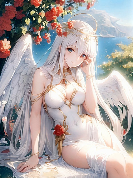 Seductive White-Haired Babe with Sunglasses and Red Halo in Hentai Ecstasy