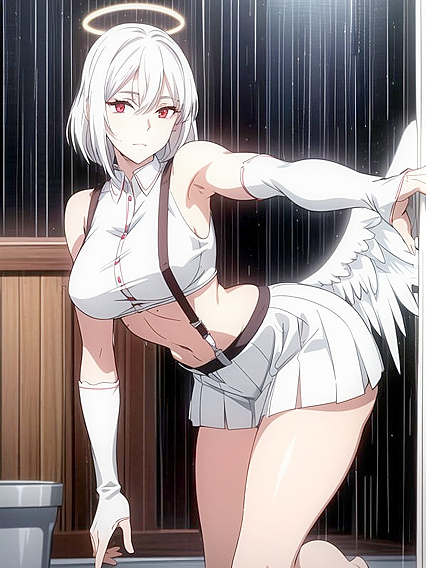 Sensual White-Haired Beauty with Red Halo and Sunglasses Topple Your Dreams in Hentai