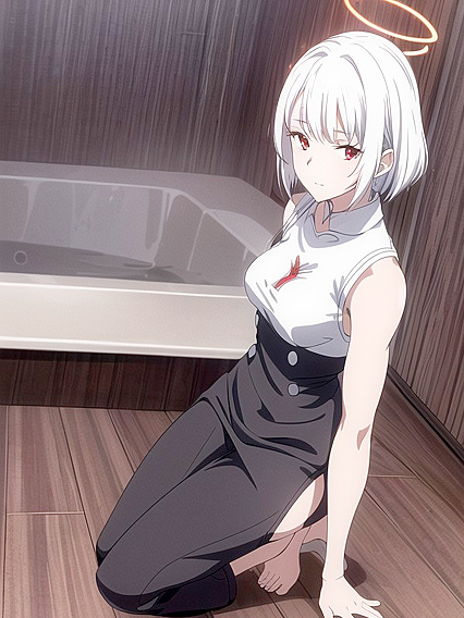 Horny Babe with Red Halo and Shades Teases in Busty Hentai AI Image
