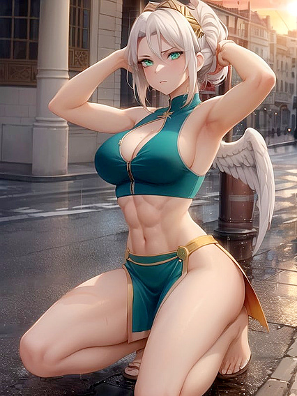 Girl 18+ with Red Halo, Small Braid, and Sunglasses Enjoying Steamy Hentai AI Image