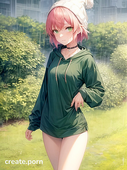 Freckled Beauty in Green Hoodie Seduces in Steamy Hentai AI Image