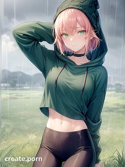 Freckled Girl 18+ in GREEN CLOTHING Wears XL HOODIE for Hot Hentai AI Image