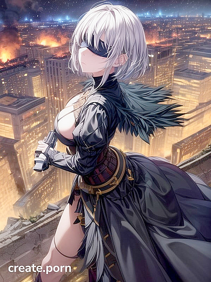Overgrown Cityscape with Green Vines andShort White Hair in Urban hentaiErotica