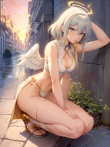 White-Haired Beauty with Red Halo and Sunglasses Topple Into Steamy Hentai Pleasure