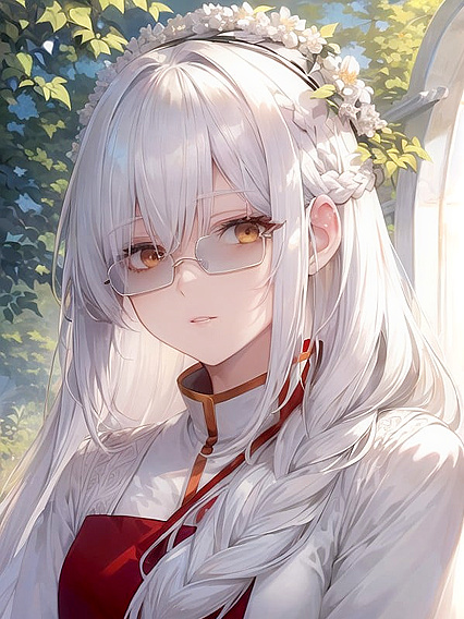Red-Haloed Beauty with White Hair and Small Braid Ties You Up in Steamy Hentai AI Image