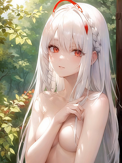 Seductive White-Haired Babe With Small Braid and Sunglasses Tops Hentai AI Image