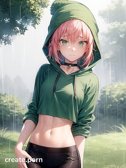 Freckled Beauty in Green Clothing and Extra-Large Hoodie for Steamy Hentai AI Image