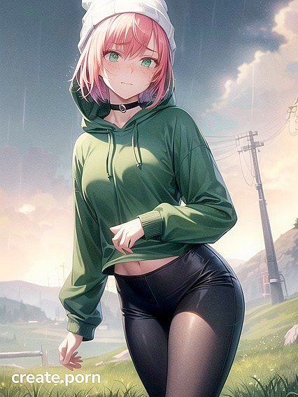 Freckled Beauty Wears Extra Large Hoodie for Seductive Hentai AI Image