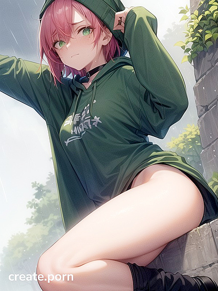 Freckled Cutie in Oversized Hoodie and Green Outfit for steaming hentai fun