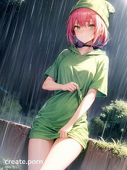 Freckled Beauty in Extra Large Green Hoodie Delves into Seductive Hentai AI Image