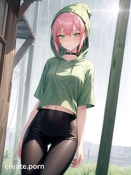 Freckled Beauty in Green Clothes Wears Oversized Hoodie for Steamy Hentai Fun